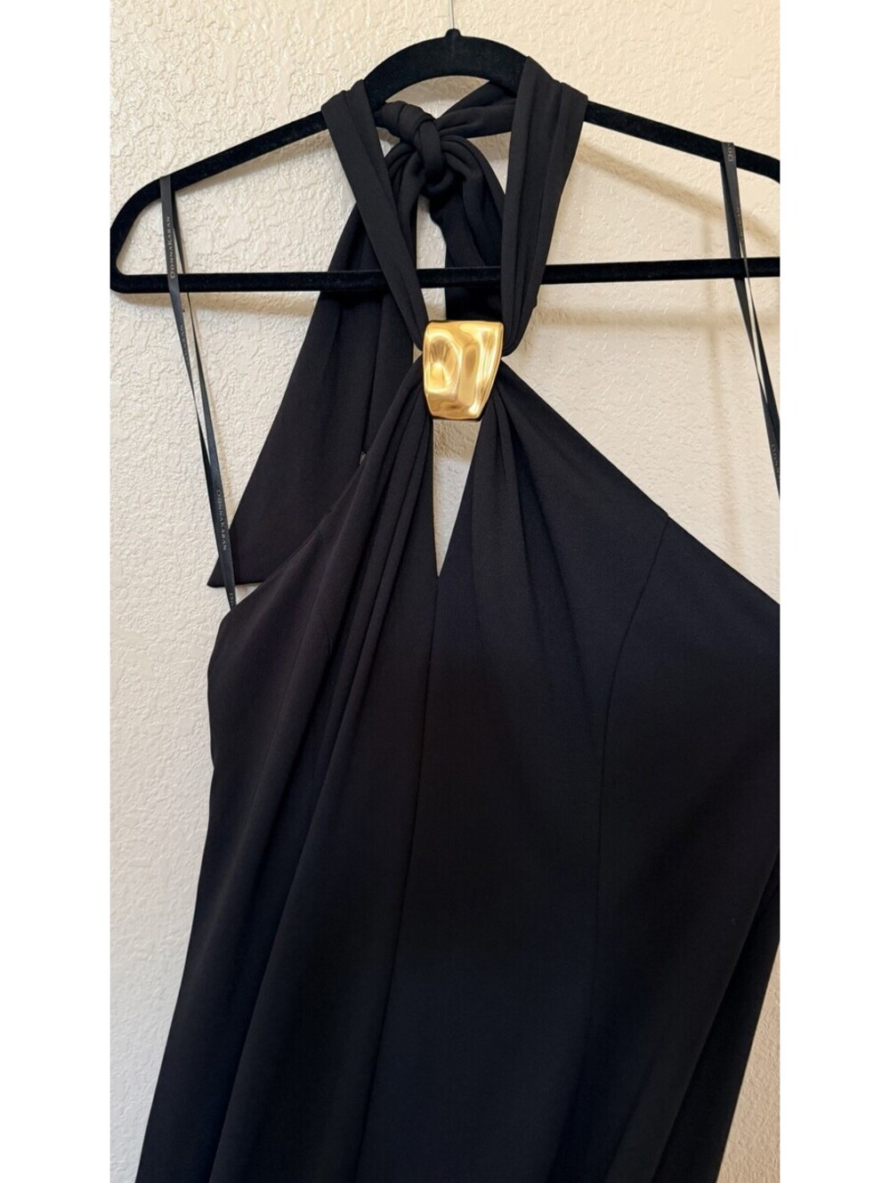 New Donna Karan Sleeveless Midi A-Line Halter Dress In Black Size 12 $199 - Picture 4 of 10